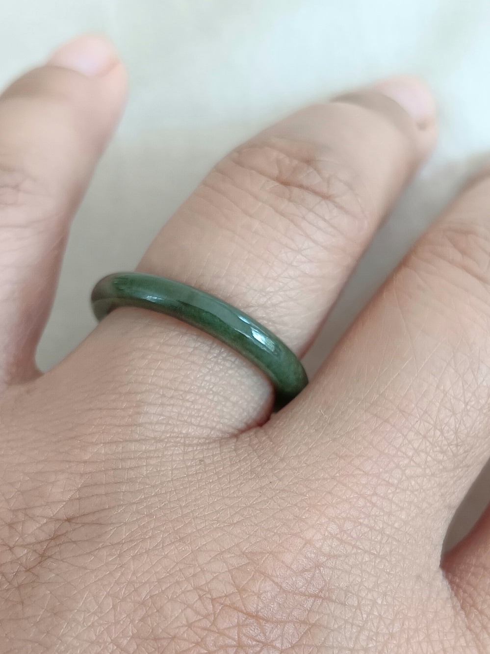 Green Jadeite Slim Band Ring Size 6- Women Jewelry